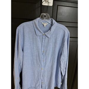 Or Is Women's Linen Blend Shirt Size L‎ Sky Blue / White Heather Button Up Soft